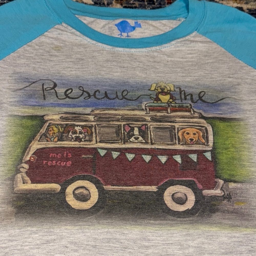 Luckybird Clothing Short Sleeve Gray/Blue Pet Rescue Mel’s Rescue T-Shirt Lg WMN